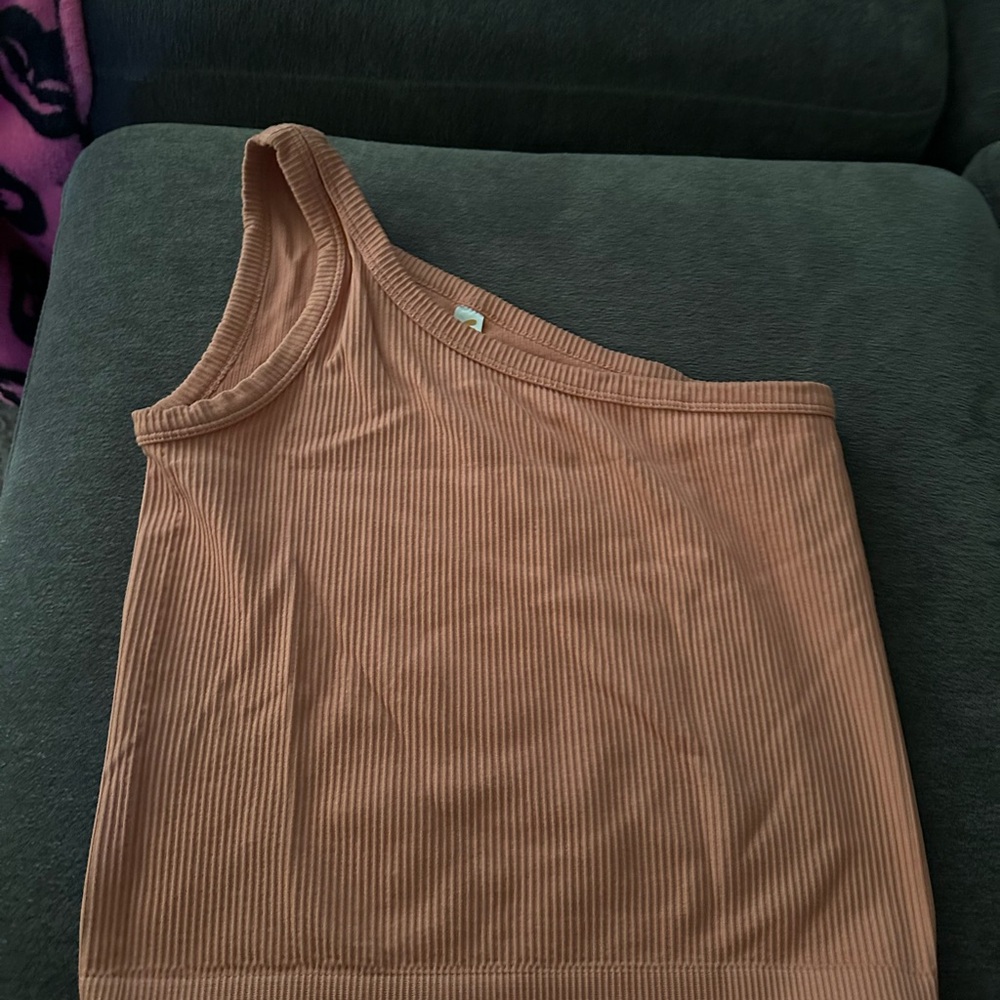 Fornia Coral Ribbed One Shoulder Top